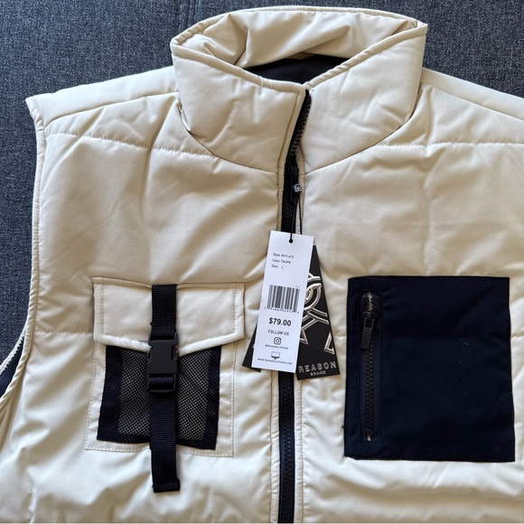 Reason Brand Men's Cream and Black Quilted Vest New With Tags - Picture 4 of 7